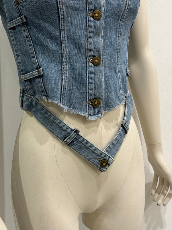 2000s Alexander McQueen distressed lace-up denim vest