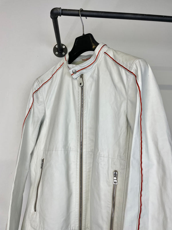 2000s Prada Red Line moto white leather jacket