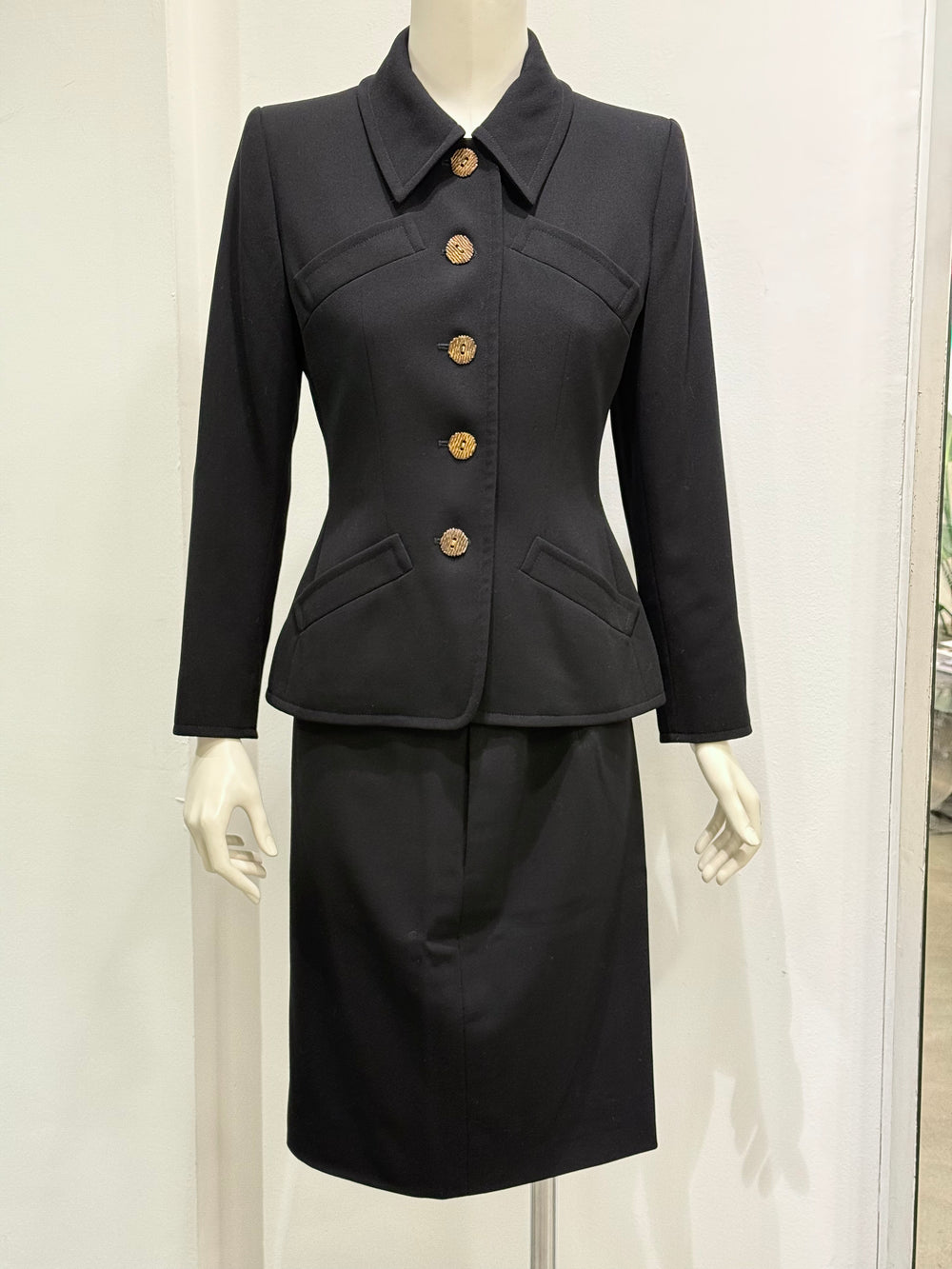 1990s Yves Saint Laurent  wool skirt suit with gold buttons