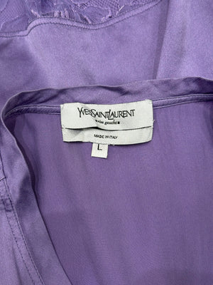2000s Yves Saint Laurent by Tom Ford logo lace hem silk top