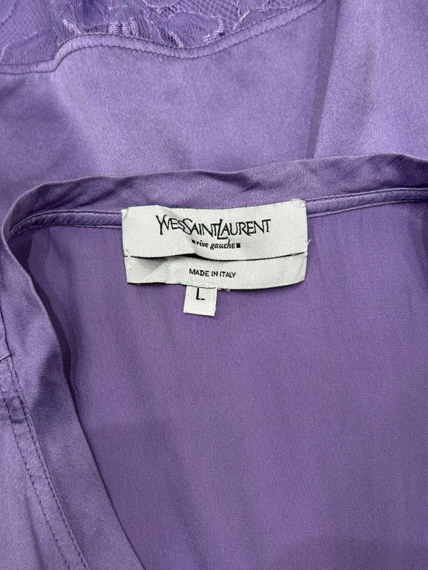 2000s Yves Saint Laurent by Tom Ford logo lace hem silk top