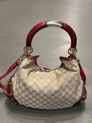 2008 Gucci x Unicef Indy GG canvas snakeskin hobo bag