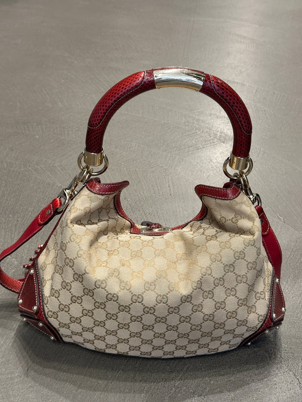 2008 Gucci x Unicef Indy GG canvas snakeskin hobo bag