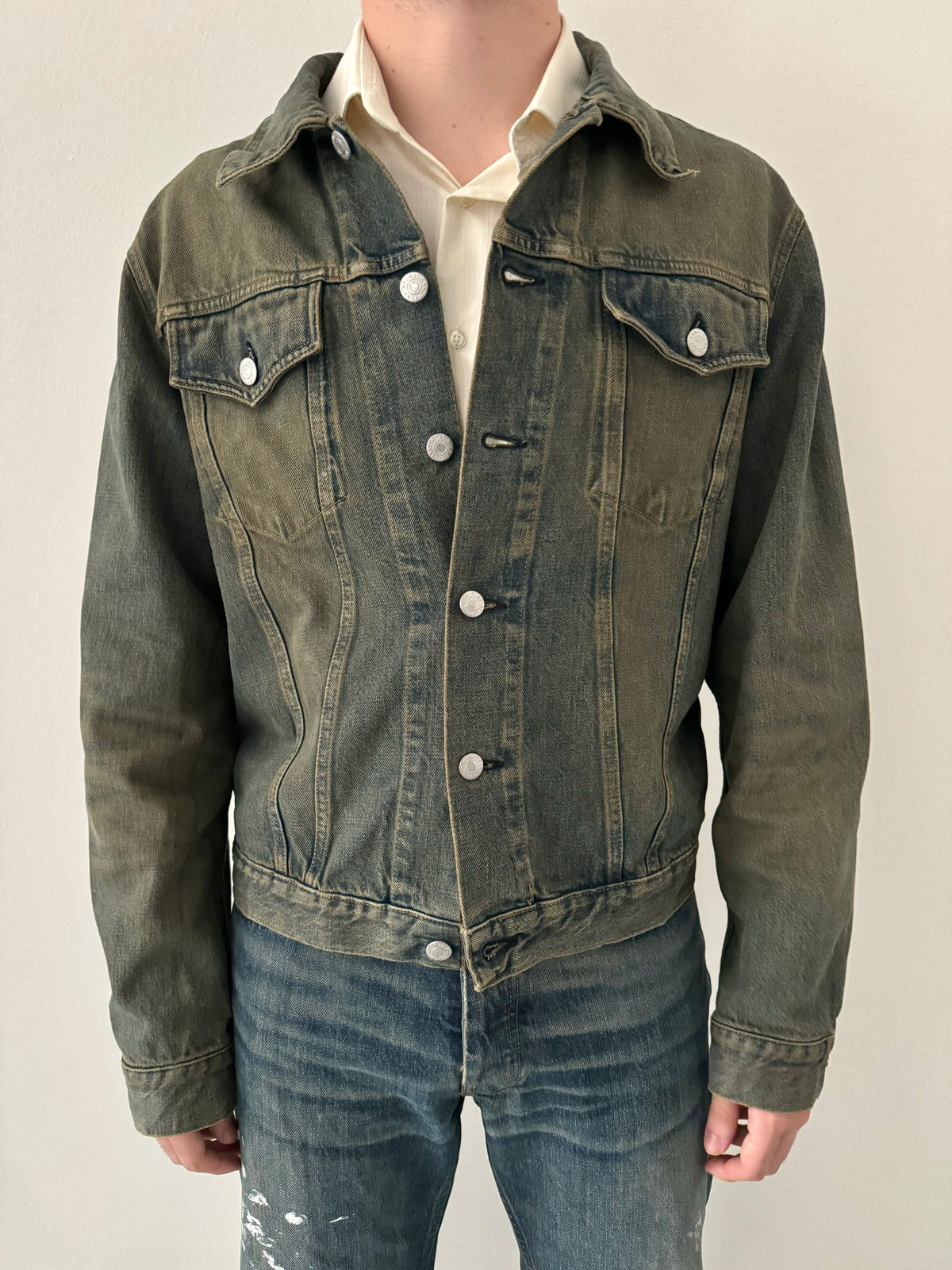 1998 Helmut Lang vintage stained denim jacket