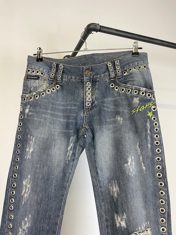 SS06 Dolce & Gabbana eyelet studded holed jeans
