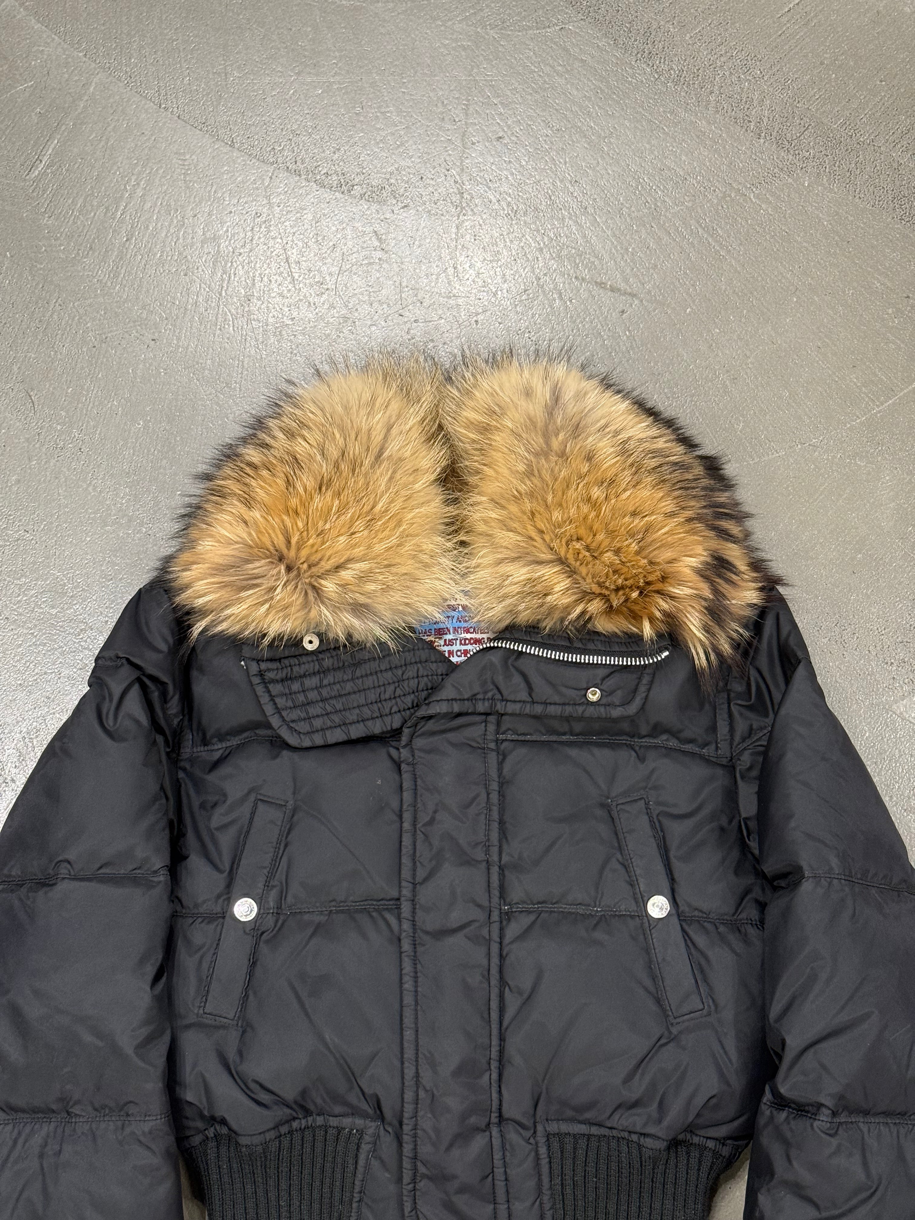 2000s Dsquared2 raccoon fur cropped puffer jacket