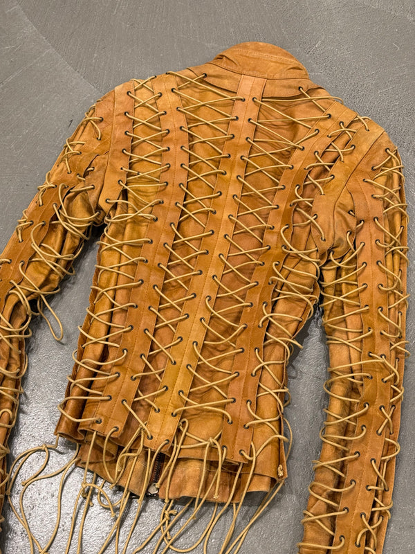 A/W2002 Plein Sud lace-up cage leather jacket