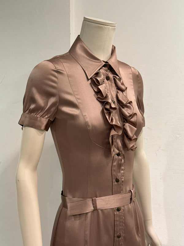 Cavalli ruffle trim belted midi dress