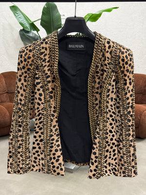 A/W2010 Balmain by Christophe Decarnin leopard pony hair metal chain jacket