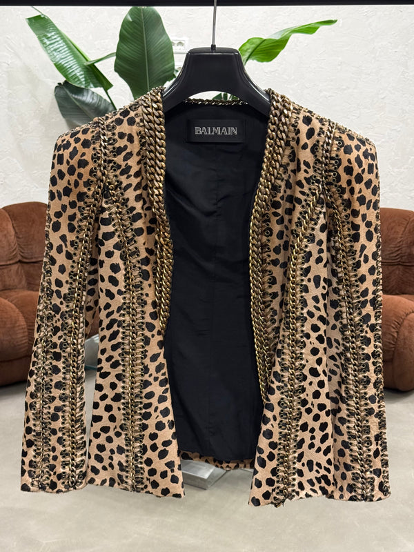 A/W2010 Balmain by Christophe Decarnin leopard pony hair metal chain jacket