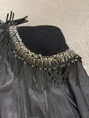 2000s Roberto Cavalli safety pin military leather jacket