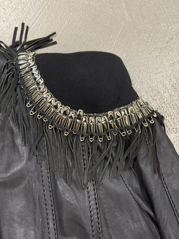 2000s Roberto Cavalli safety pin military leather jacket
