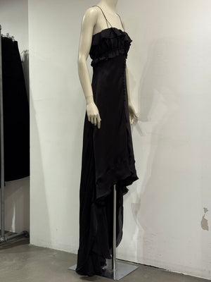 2000s Roberto Cavalli silk ruffled high-low evening dress