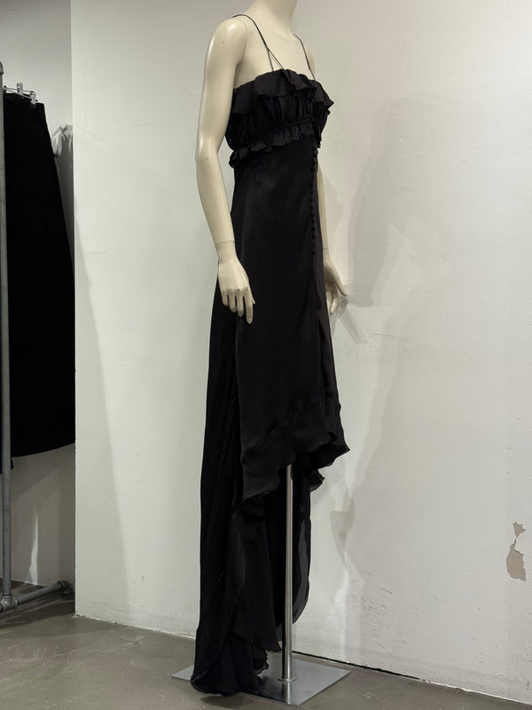 2000s Roberto Cavalli silk ruffled high-low evening dress