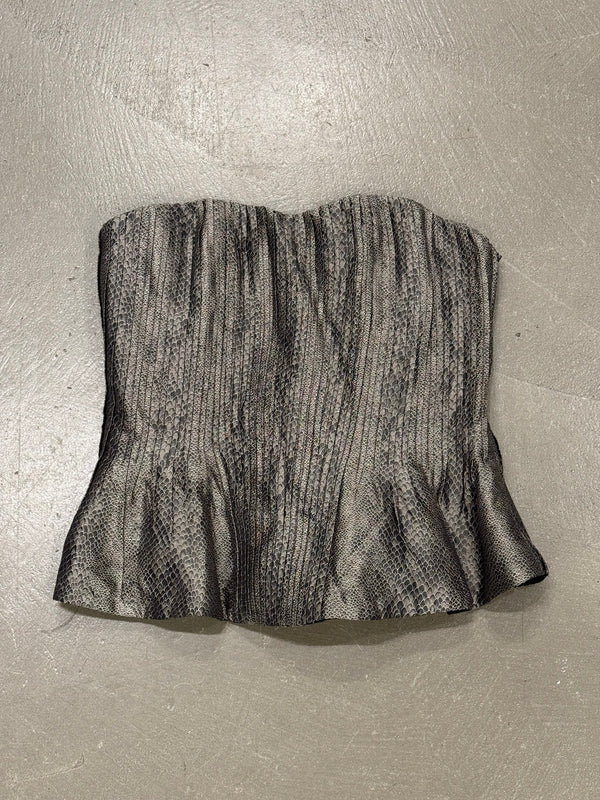 2000s Giorgio Armani pleated peplum bustier with snakeskin print