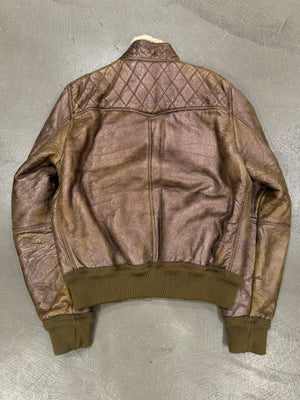 2000s Roberto Cavalli bronze metallic shearling bomber jacket