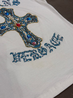 2000s Versace embellished stones cross tank top