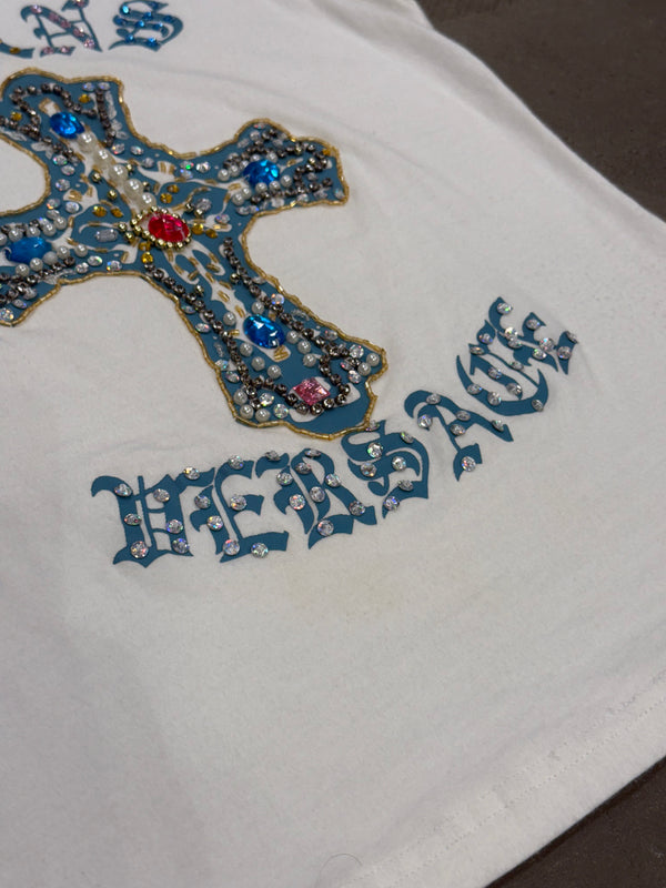 2000s Versace embellished stones cross tank top