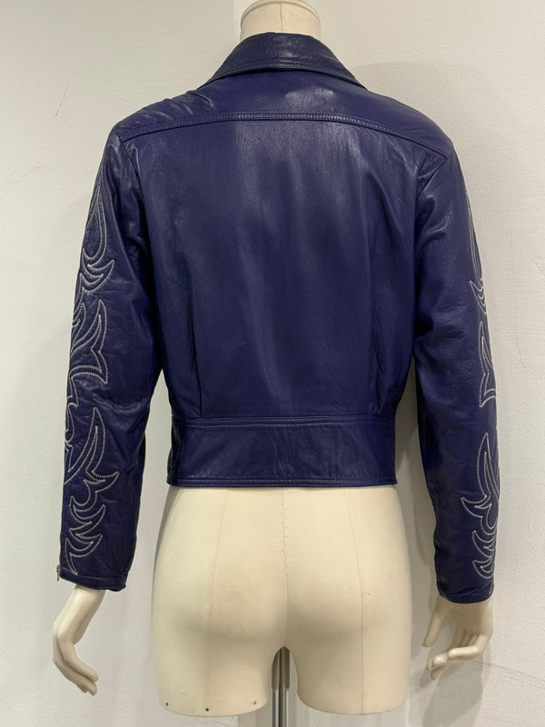 1980s Claude Montana embroidered sleeve leather jacket