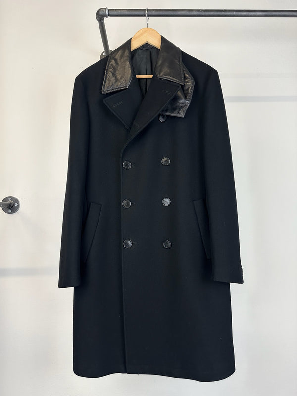 AW2001 Helmut Lang double breasted leather mask coat