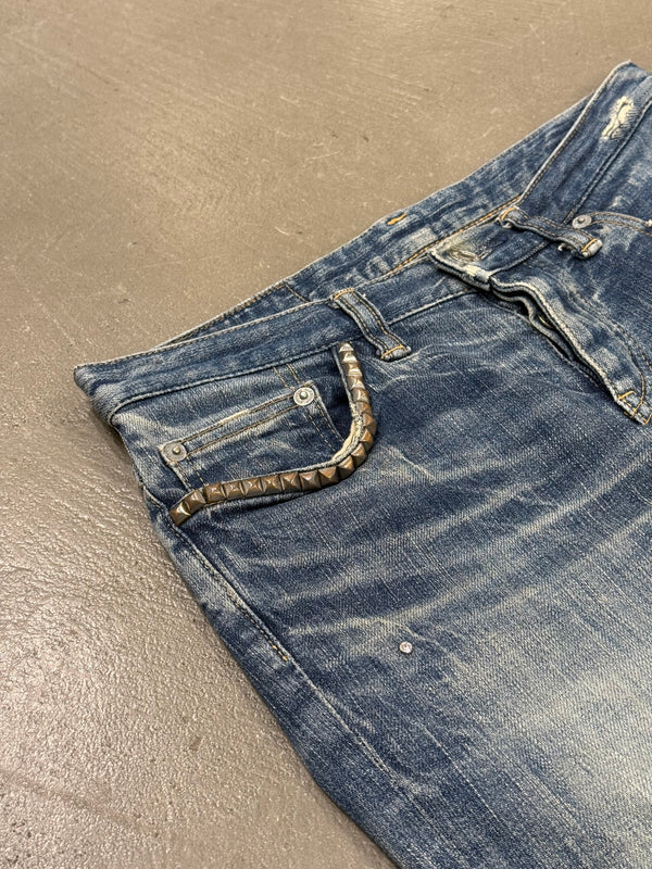 2000s Hysteric Glamour distressed flared denim jeans