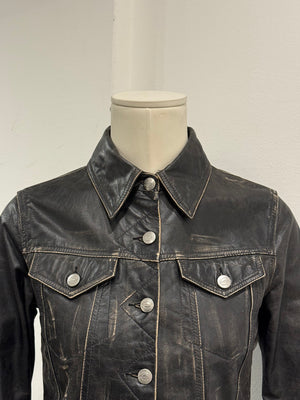 2000S Roberto Cavalli faded distressed leather jacket