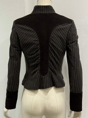 2000s Roberto Cavalli structured ruched velvet trim stiped jacket