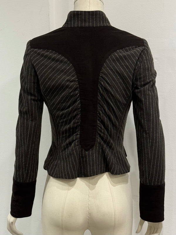 2000s Roberto Cavalli structured ruched velvet trim stiped jacket