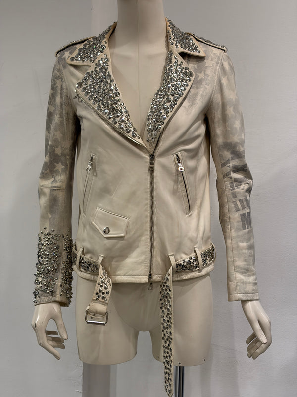 S/S201 Balmain by Christopher Decarnin runwayflag safety pin leather jacket