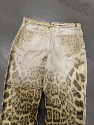 2000s Roberto Cavalli Leopard faded denim
