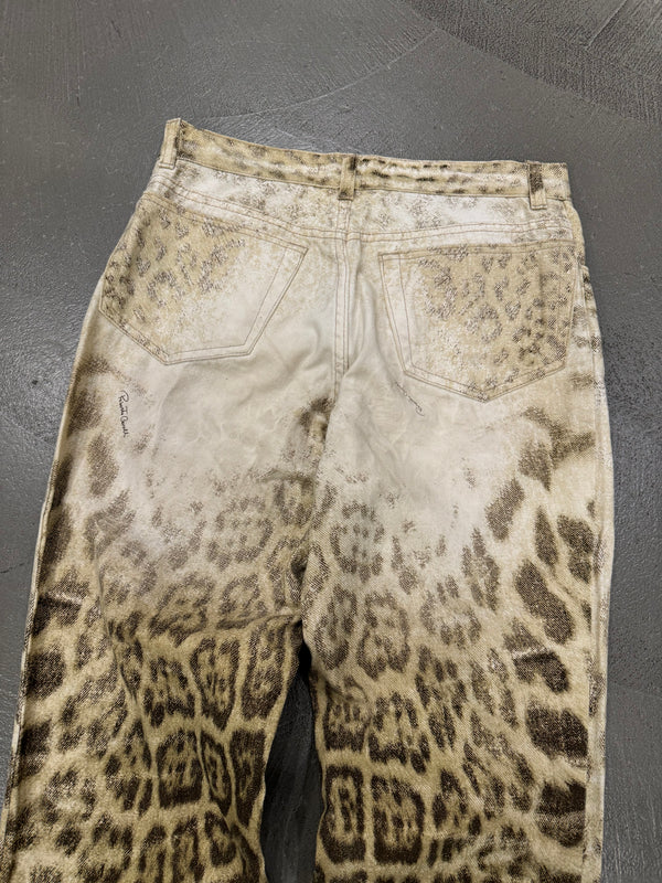 2000s Roberto Cavalli Leopard faded denim