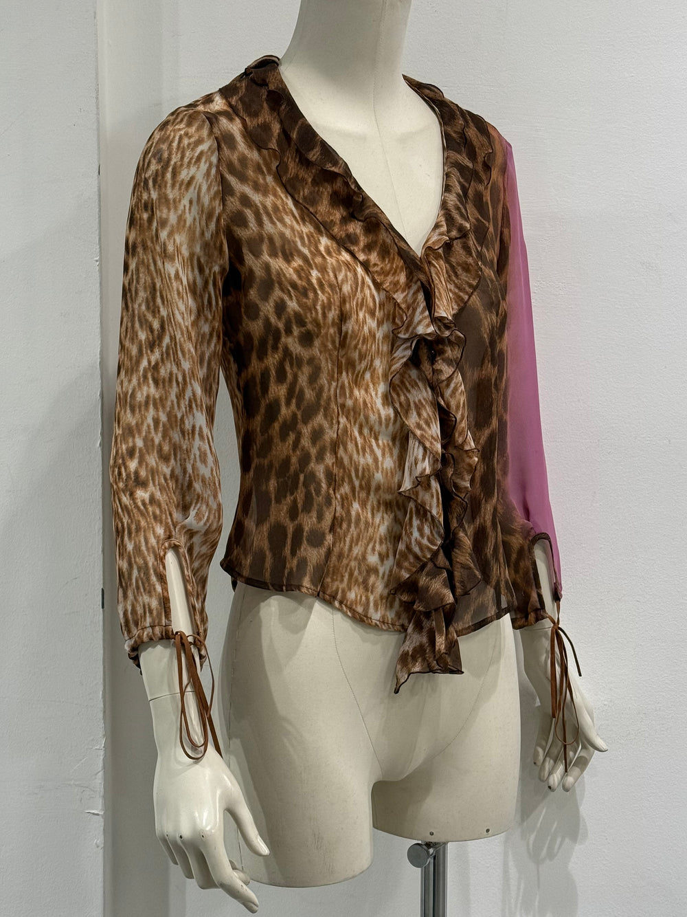 2002 Cavalli leopard print ruffled blouse