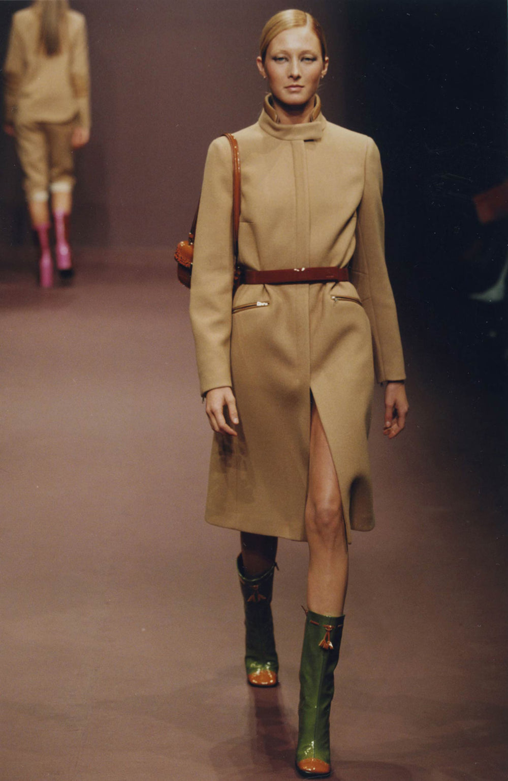 A/W1999 Prada wool long coat with leather details