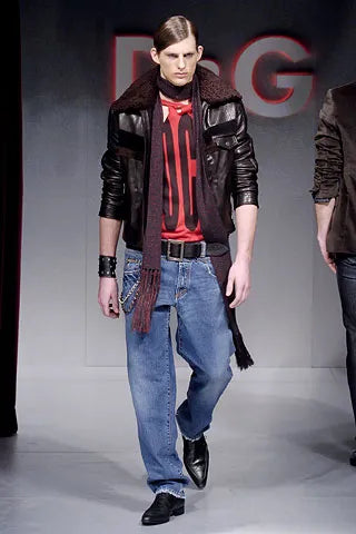 A/W2005 Dolce & Gabbana shearling collar leather biker jacket