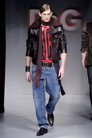 A/W2005 Dolce & Gabbana shearling collar leather biker jacket
