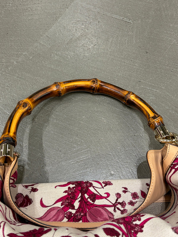 2010s Gucci bamboo handle floral hobo bag