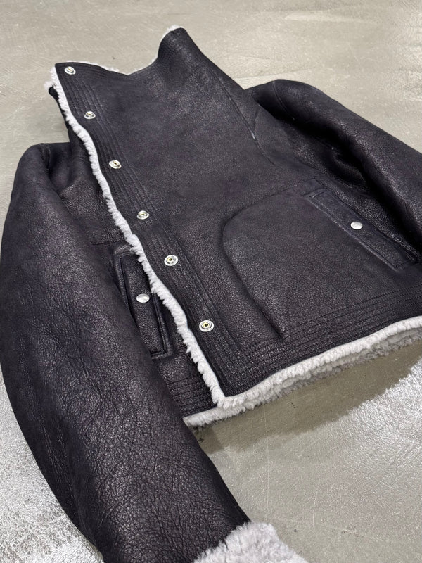 A/W2022 Rick Owens "Strobe" trucker biker shearling leather jacket