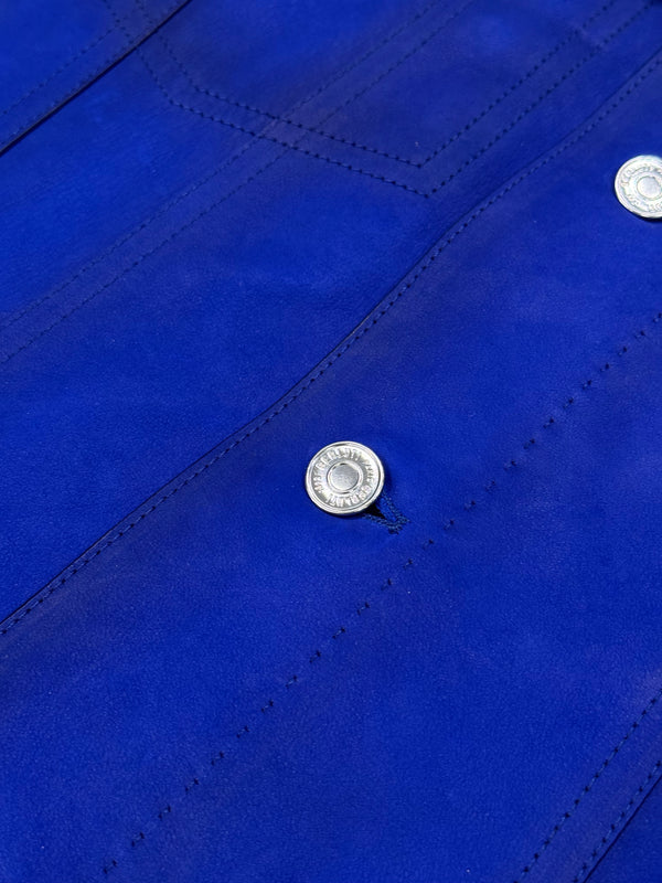 2010s Berluti electric blue trucker leather jacket