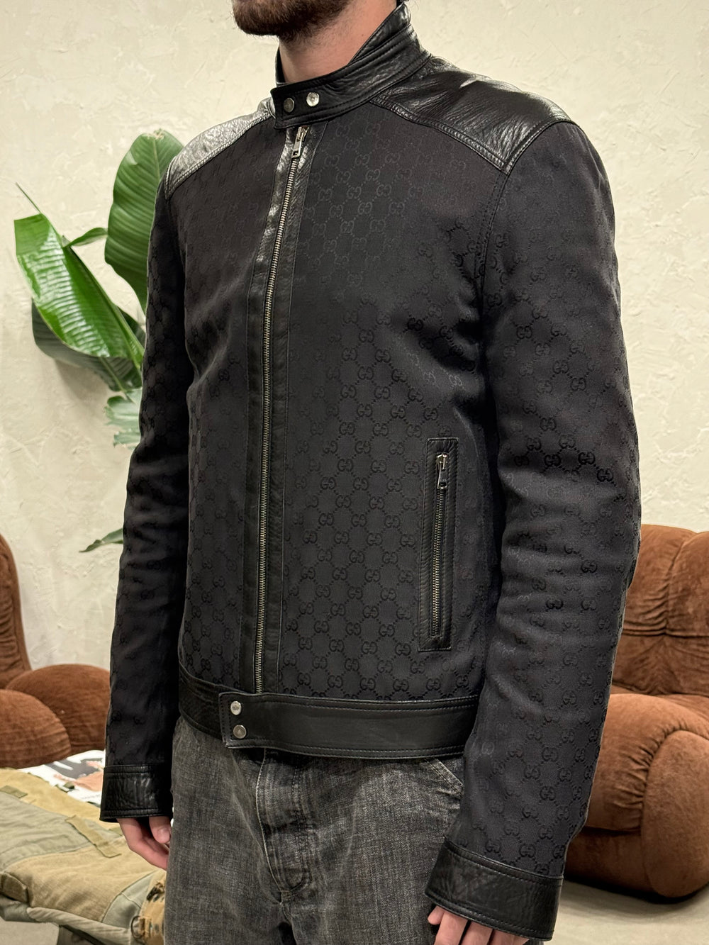 A/W2000 Gucci by Tom Ford monogram canvas leather jacket