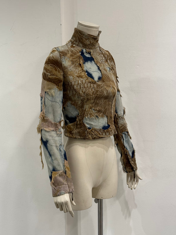 A/W2001 Roberto Cavalli “phoenix” double layer destroyed runway denim jacket
