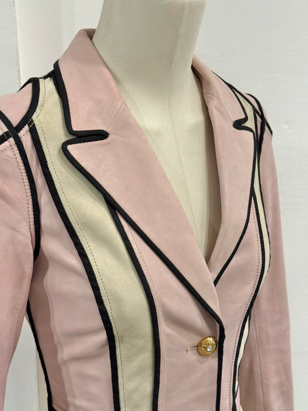 2000s Roberto Cavalli fitted pink leather jacket