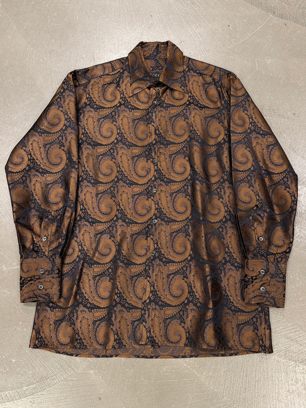 1997 Gucci by Tom Ford runway paisley iridescent silk shirt