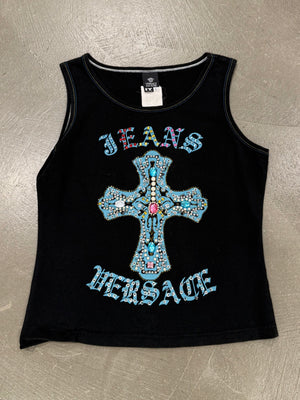 2000S Versace embellished cross tank top