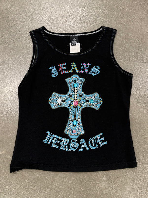 2000S Versace embellished cross tank top