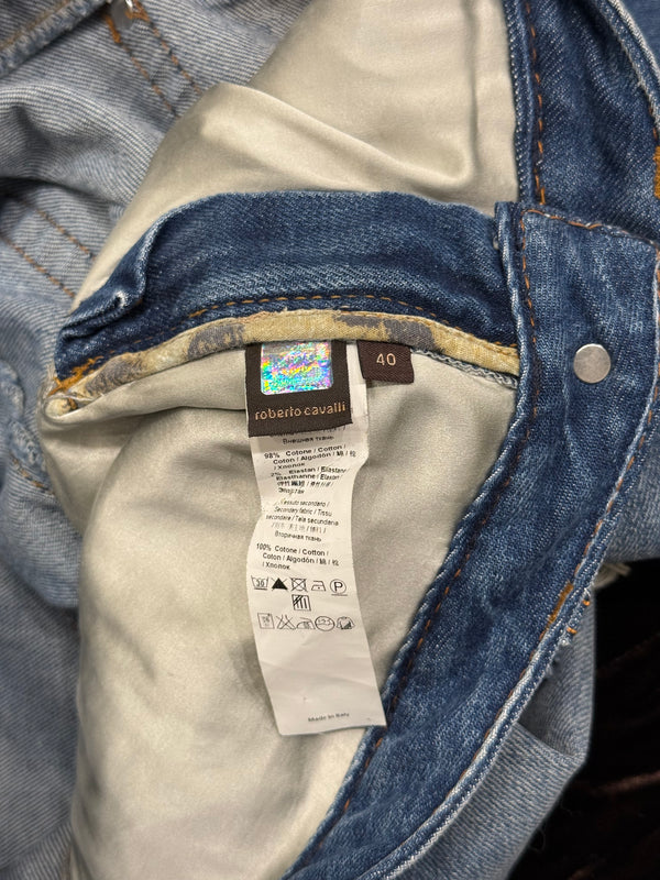 2000s Roberto Cavalli distressed flared slim jeans
