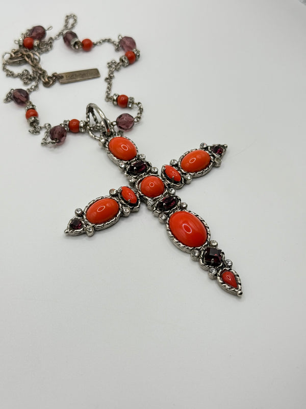 2000s Dolce & Gabbana cross rosary coral necklace