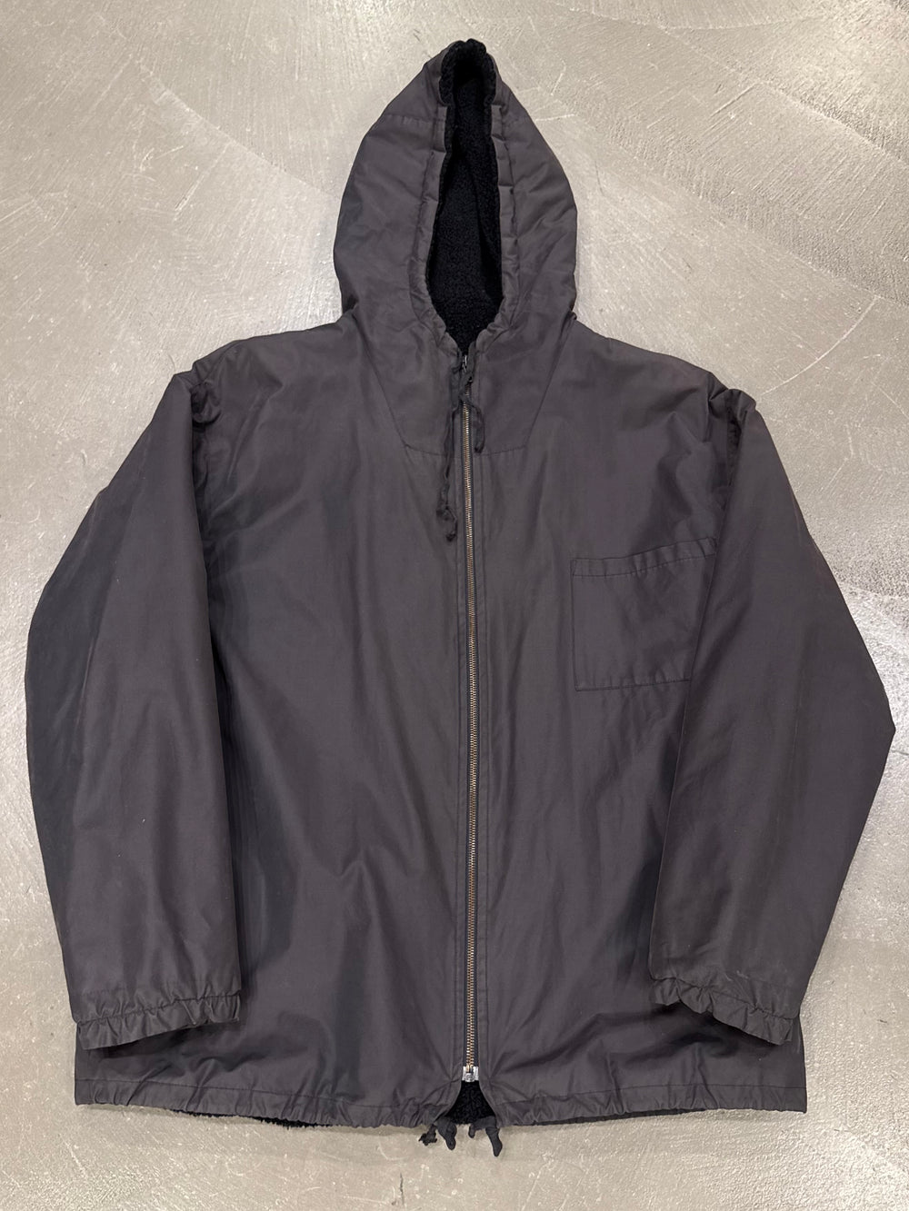 2000s Helmut Lang shearling lined cotton hooded jacket