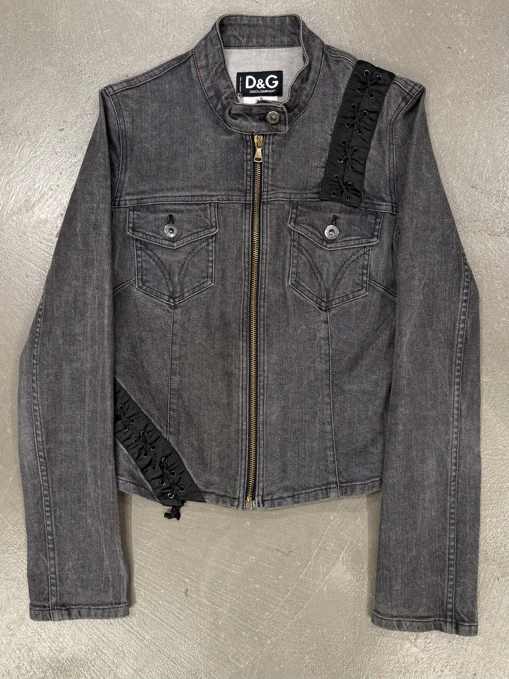 2001 Dolce & Gabbana lace-up asymmetrical denim jacket