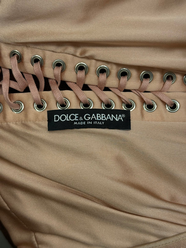 S/S2003 Dolce & Gabbana lace-up bondage ruched silk midi dress