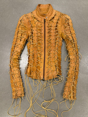A/W2002 Plein Sud lace-up cage leather jacket